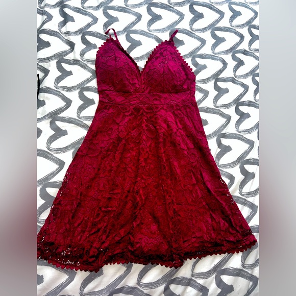 Flare Floral Burgundy Dress - Picture 1 of 3